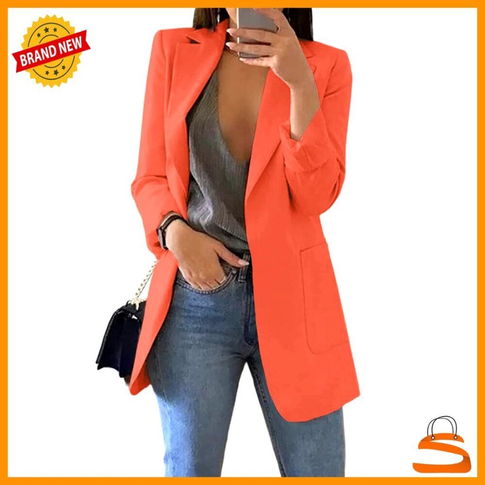 Lightweight Blazer Lapel Collar Open Front Work Office Casual Tailored Fit